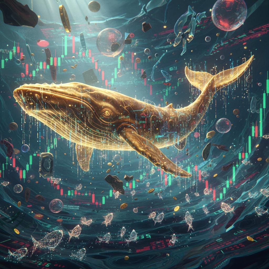 bitcoin-whales-just-dropped-4-6b-on-the-dip-smart-money-or-a-setup.jpeg Glowing whale amidst financial charts and digital currency.