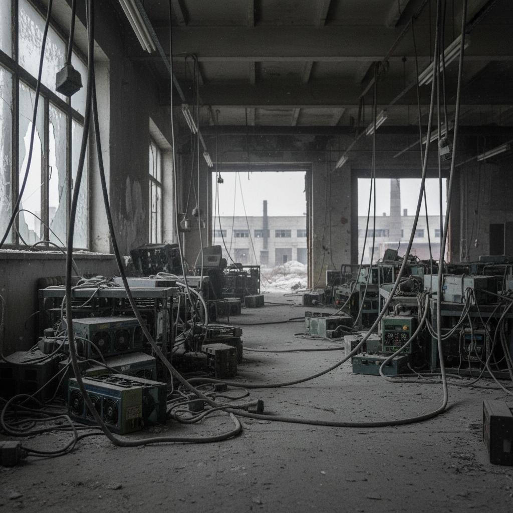 image.jpeg-11 Dusty, abandoned industrial room with rows of electronic equipment, tangled wires, and broken windows.