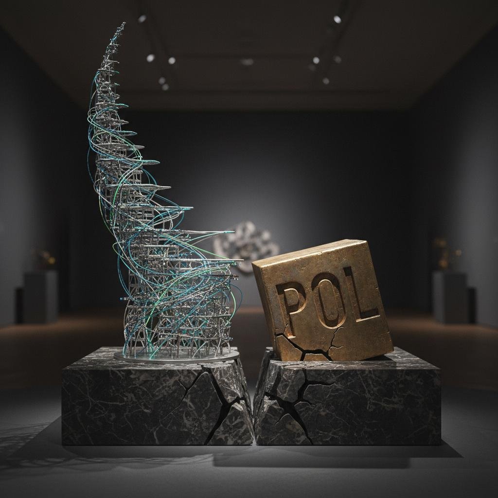 image.jpeg-4 Wire sculpture next to a cracked golden block with