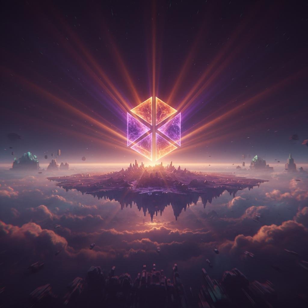 solana-the-two-time-champ-no-one-expected-to-see-again.jpeg Glowing geometric structure radiating light above a floating island in a cosmic sky.